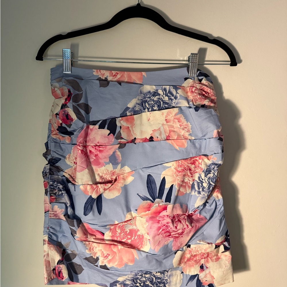 Express Floral Pencil Skirt in Blue and Pink